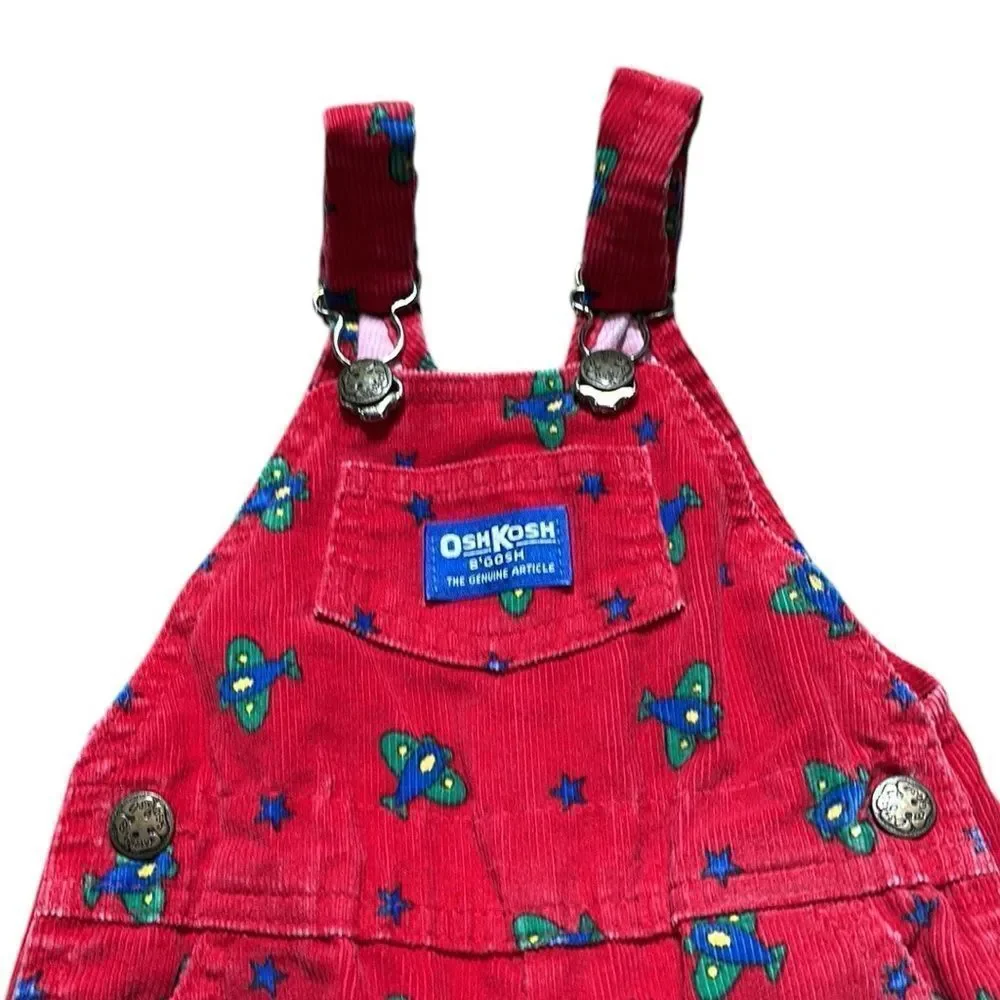 Osh kosh b’gosh‎ vintage corduroy made in USA airplane printed 12mos overalls